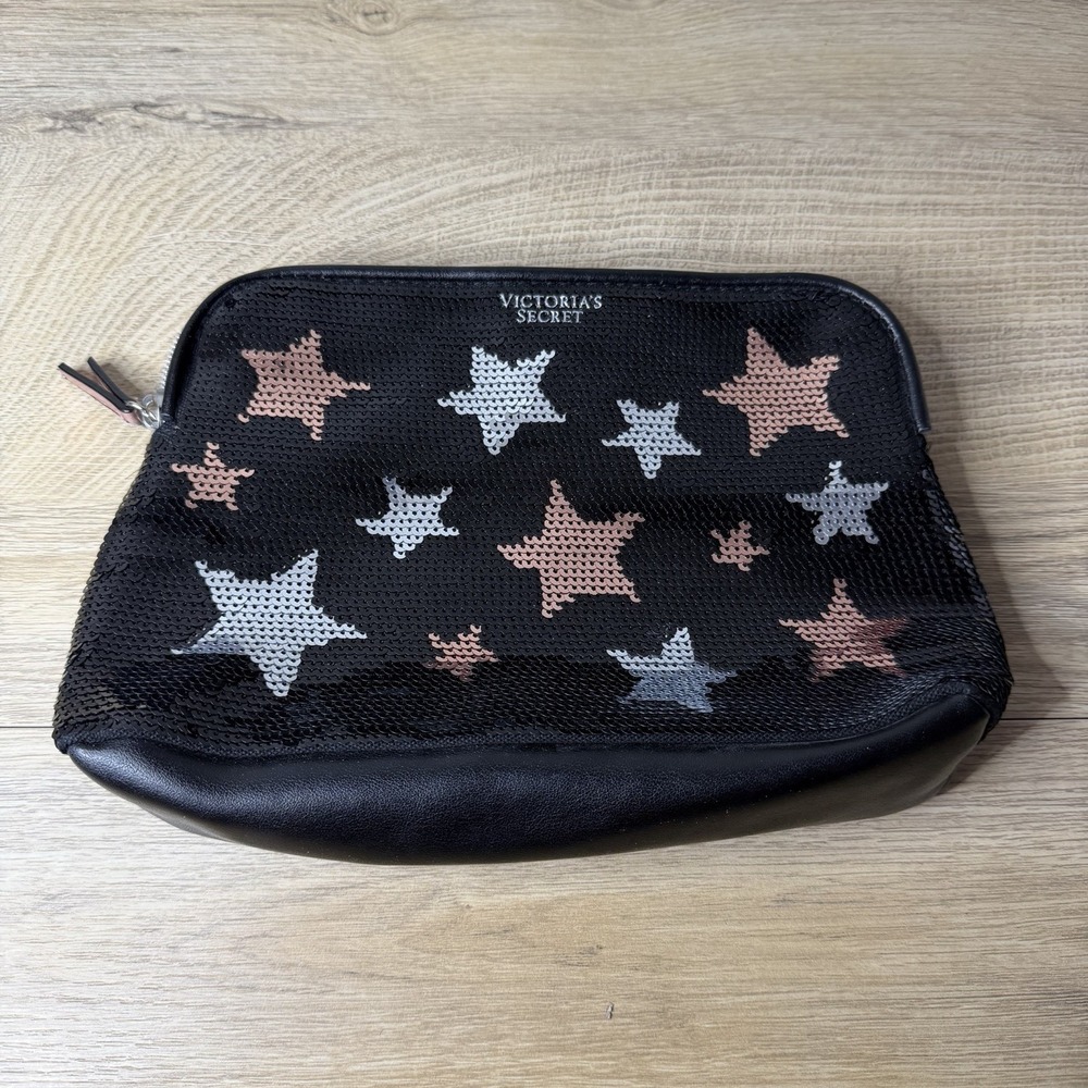 Victoria's‎ Secret Sequin Star Makeup Bag Pouch Black Silver Rose Gold Cosmic